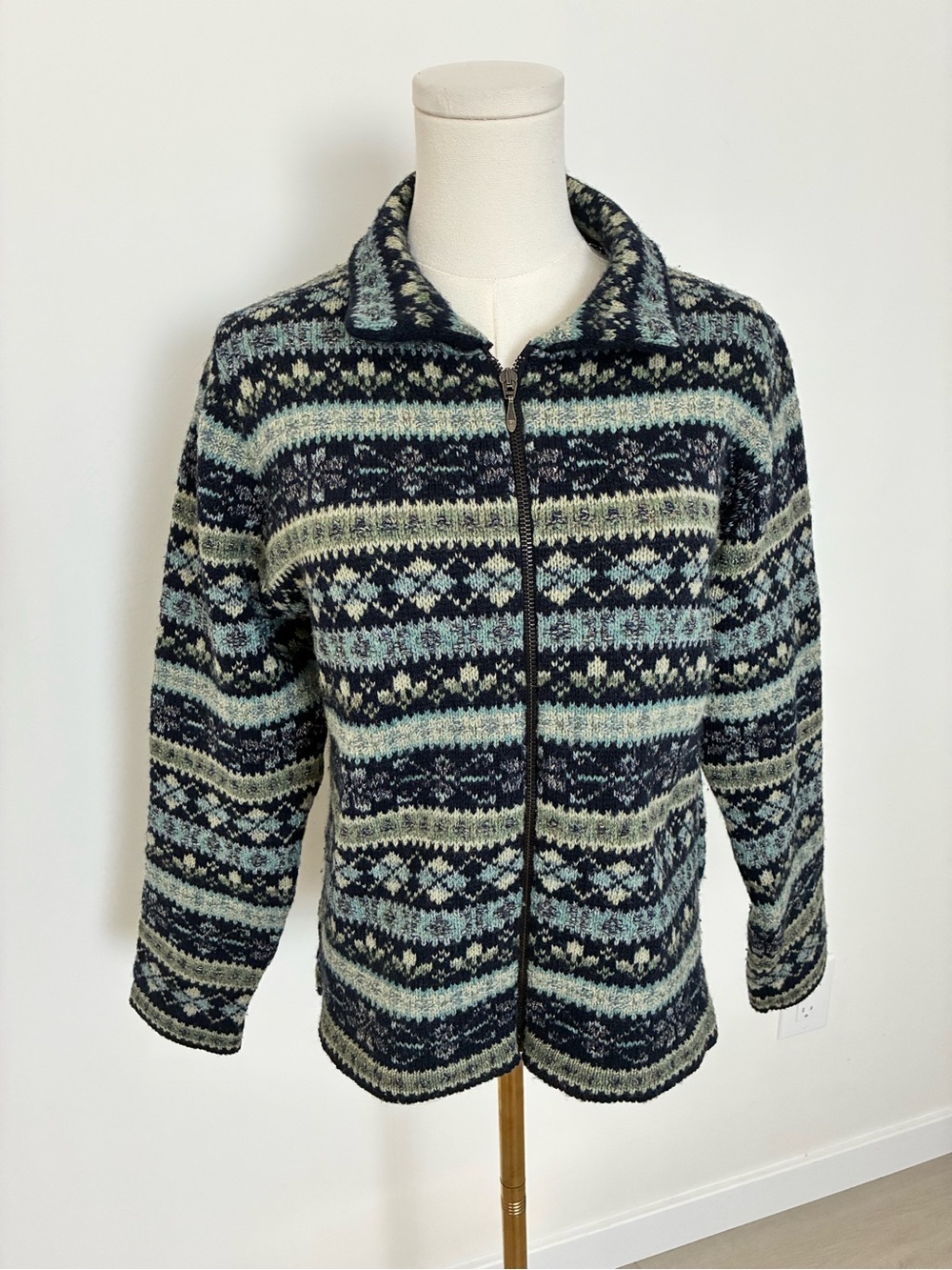 L.L. Bean Wool and Silk Fair Isle Full Zip Cardigan